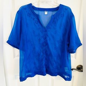 Old Navy Sheer Electric Blue Blouse Size XL